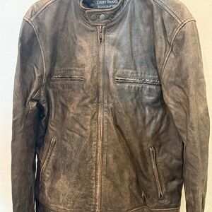 Lucky Brand Men's Distressed Brown Leather Jacket